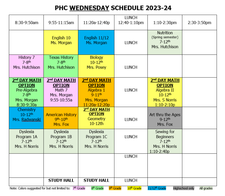 Class Schedule – PHC – Pearland Homeschool Connection